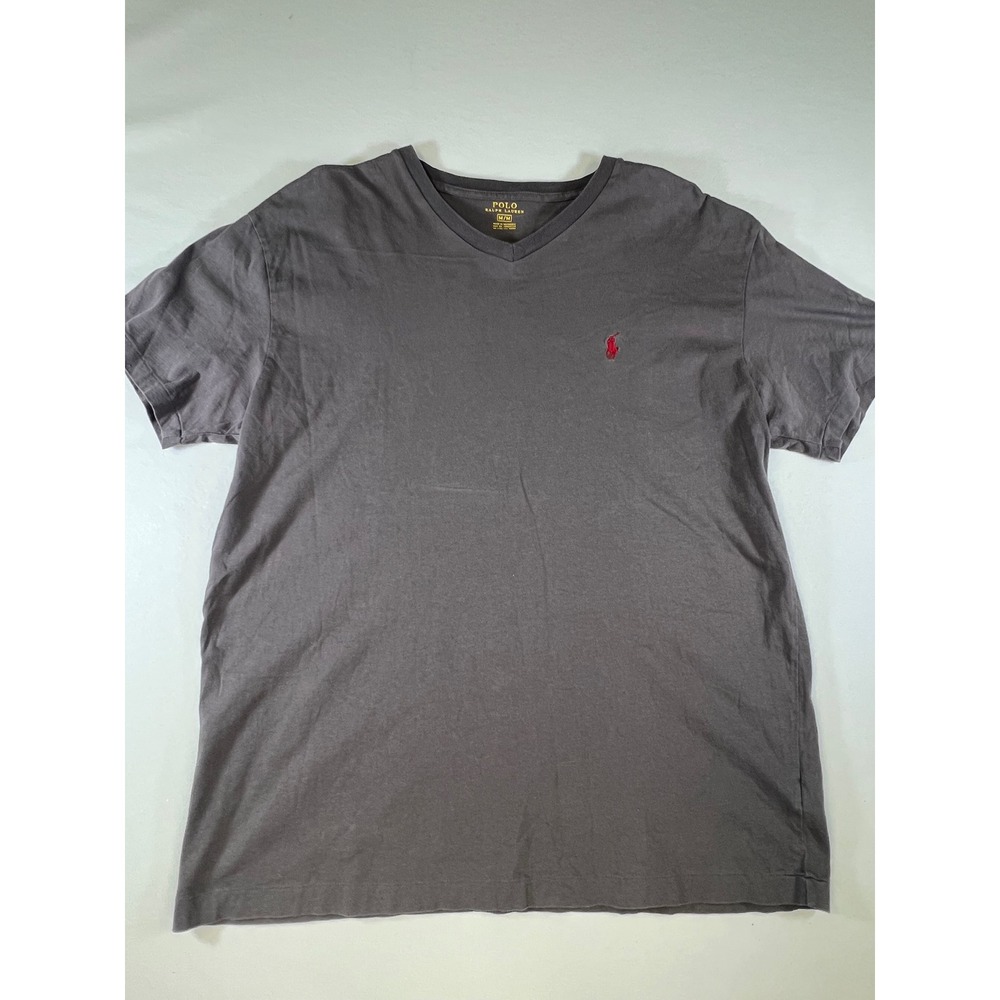 Polo Ralph Lauren Mens V-Neck T-Shirt Charcoal Grey Red Pony Logo Size M M/M